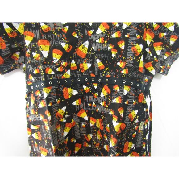 Tafford Scrub Top Small Black Candy Corn Happy Halloween 100% Cotton Nurse - Picture 2 of 8